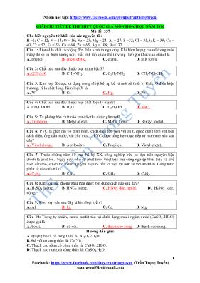 Đề và đáp án thi THPT quốc gia môn Hóa học năm 2016 - Trần Trọng Tuyền